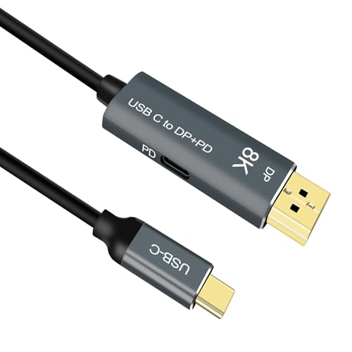 DGMINGMU USB C to DisplayPort Cable-with 100W PD Fast Charging Adapter 8K@60Hz-Thunderbolt 3/4 to DP Cable 4K@240Hz Compatible with iPhone 15 M1/M2 MacBook iPad (2M USB C-DP+100W)