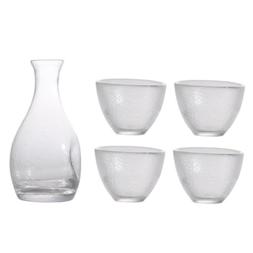 Abaodam 日式創意清酒杯壺套装 ガラス製 スリッシュな家用酒器 ホテルや飲食店向け 酒宴に おしゃれな酒器一合枡 徳利 御猪口対応