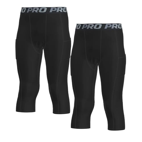 LANBAOSI Youth Boys 3/4 Compression Pants Basketball Tights Sports Capris Leggings Running Base Layer