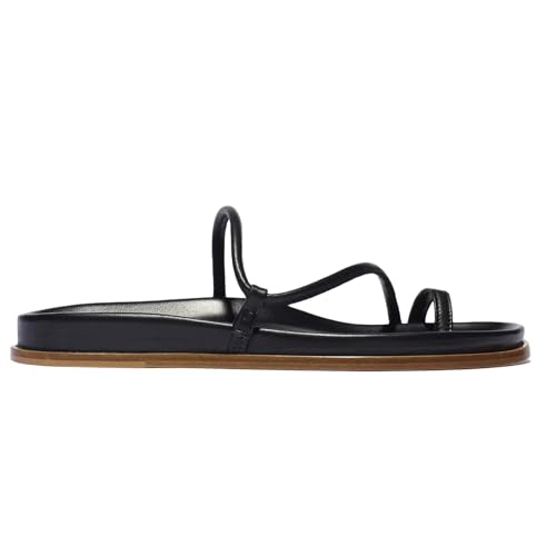 Strappy Flat Sandals for Women Toe Loop Soft Cushioned Footbed Open Toe Slip-on Slide Sandals Comfortable Summer Daily Shoes