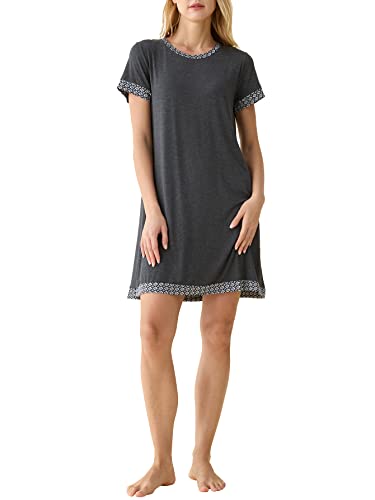 Latuza Women's Floral Nightgown Bamboo Viscose Nightshirt L Dark Gray #TOP11