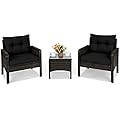 COSTWAY 3PCS Patio Furniture Set, Outdoor Wicker Cushioned Sofa Set with Coffee Table, All Weather Rattan Conversation Set for Garden Balcony Backyard Poolside Lawn, Black