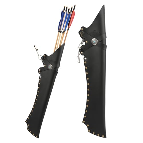 Leather Waist Arrow Quiver with Adjustable Tilt and Removable Clasp, Black