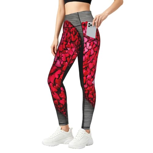 Leggings de yoga con corazones que no se transparentan y llevan bolsillos para entrenar