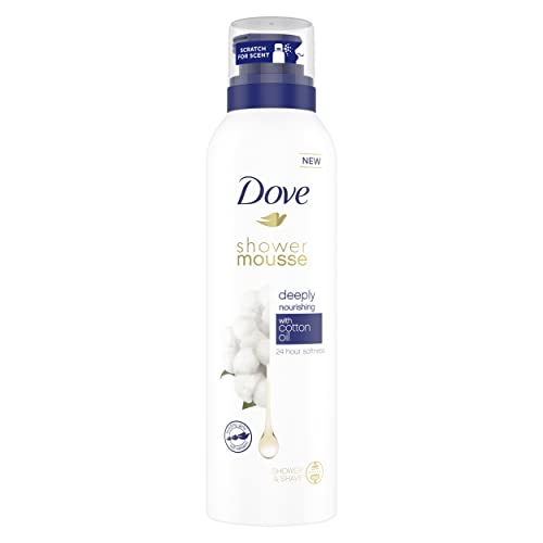 Dove Deeply Nourishing Shower + Shaving Mousse Cream with Natural Cotton Oil, Shower Gel with Gentle Cleansers for 24hr Softness, Imported Moisturising Body Wash & Cleanser with Long-Lasting Fragrance, Dermatologically Approved, 200ml
