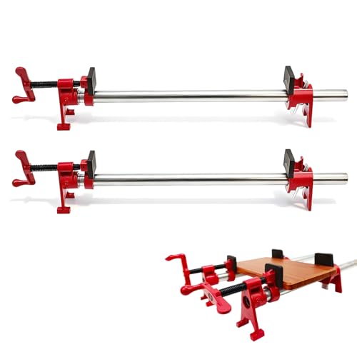 6 tlg 3/4 Rohr-Schraubzwinge Set 4 Rohrklemmen Schnellspanner Clamp mit 2 x 60cm Stahlrohr Holzklemmensatz Schraubzwingen Set Korpuszwinge Schlauchschellen für Holzbearbeitung
