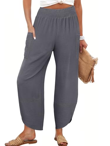 Image of ANRABESS Womens Wide Leg Palazzo Capri Pants 2026 Summer Casual High Waisted Barrel Lounge Flowy Cropped Beach Work Trousers