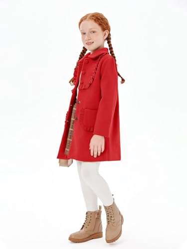 Haloumoning Girls Ruffle Dress Coats Winter Lapel Single Breasted Jackets Outerwear with Pockets 5-14 Years3