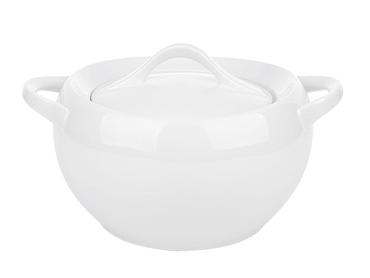GALICJA Modern Suppenschüssel Suppenschale Suppenterrine mit Deckel aus Porzellan Moss 3,5 L