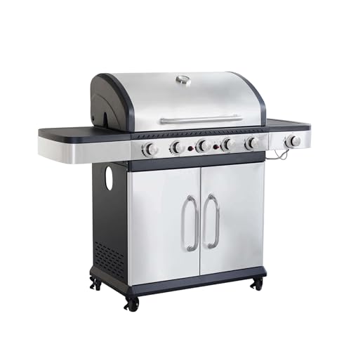MilaniHome Barbecue A Gas in Acciaio Inox 5 Fuochi + 1 Laterale per Esterno Giardino, Portico,...