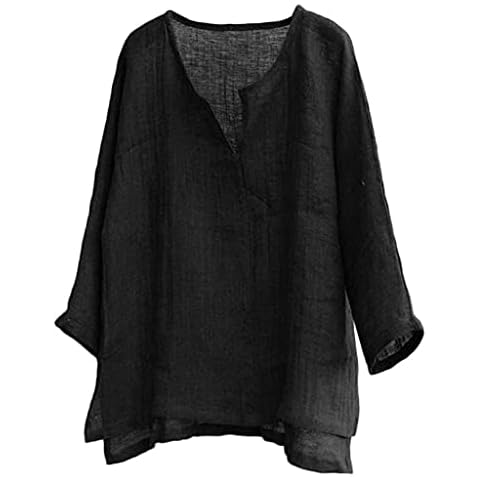 YANGTUO Mens Brief Breathable Comfy Solid Color Long Sleeve Loose Casual T shirt Blouse Spring/Summer Men's Simple Fashion Lightweight and Comfortable V-neck T-shirt, Black, 3XL Cover
