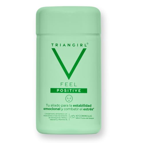 TRIANGIRL Feel Positive Complemento Alimenticio con Ashwagandha, Vitamina B6, Melisa y Valeriana para Alivio Estrés y Ansiedad. Suplemento para Estado Emocional Jóvenes. 40 Gominolas Frutos del Bosque