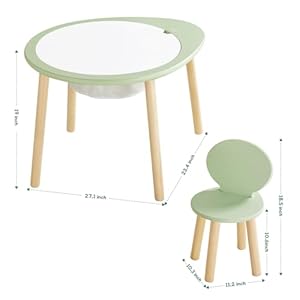 Beright kids table and chairs set kids wooden play table with 2 chairs kids round table for toddlers suitable for bedroom playroom and kids room with removable top panel and storage bag green  urban country home decor