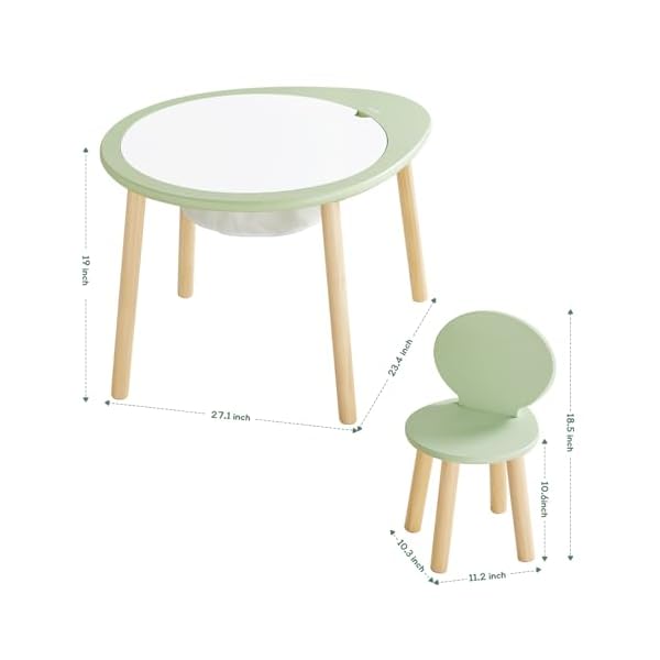 Beright kids table and chairs set kids wooden play table with 2 chairs kids round table for toddlers suitable for bedroom playroom and kids room with removable top panel and storage bag green  urban country home decor