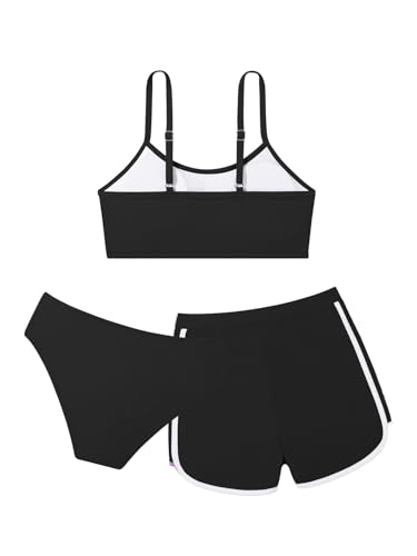 Image of Girls Swimsuit 3 Piece Bathing Suit Printed Sport Bikini Set with Shorts Summer Beach Swimwear for Teen Girls 9-16T