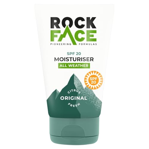 Rock Face Mens Moisturiser - SPF 20 Face Cream Protect from UVA and UVB Rays 100ml Energising Skincare Fast Absorbing & Non-Greasy Fresh Citrus Scent