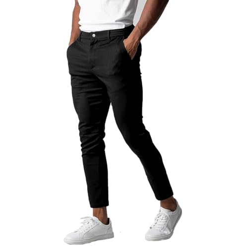 Men's Casual Pants Slim Dress Pants Stretchy Flat Front Tapered Legs Regular Casual Elastic Waist Straight Legs Daily Wear