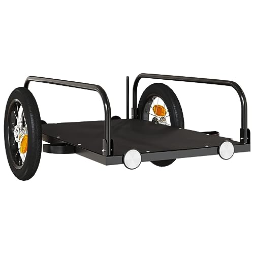 vidaXL Fahrradanhänger, Anhänger für Fahrrad, Lastenanhänger mit Deichsel Sicherheitsflagge, Transportanhänger 30kg, Schwarz Eisen