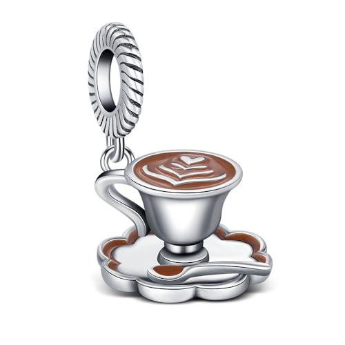KEQ Charm Taza de Café para Pulseras Pandora 925 Silver Original Take a Break Coffee Charm Cumpleaños de moda de la joyería de vacaciones BFF regalo para mamá hija (Café moca caliente)