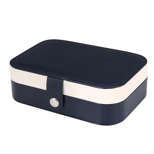 Image of Lazer Accessories Jewellery Organiser PU Leather Zipper Portable Storage Box Case with Dividers Container for Rings, Earrings, Necklace Home Organizer | Navy Blue