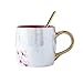 KEYIGOU 13.5oz Cherry Blossom Ceramic Mug with Lid Gold Spoon Pretty Tea Cup Coffee Mugs for Women Unique Sakura Gifts
