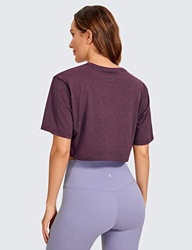 Image of CRZ YOGA Pima Cotton High Neck Crop T-Shirt | Workout, Naturally Soft, Loose Fit, Short Sleeve Tops for Women