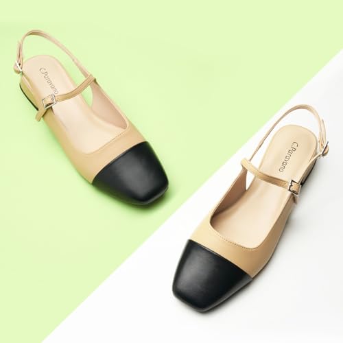 C. Paravano Square Toe Slingback Sandals for Women | Women's Slingback Flats | Sandals for Women | Block Heel Slingback | Closed Toe Sandals Women3