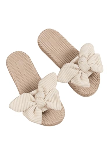 GORGLITTER Girl's Bow Dress Sandals Braided Straw Open Toe Summer Cute Slip on Slides