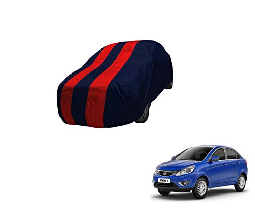 Image of Auto Hub Car Cover Compatible with Tata Zest with Mirror Pocket,Triple Stitched, Weather Proof, Zest Car Cover- Navy-Red