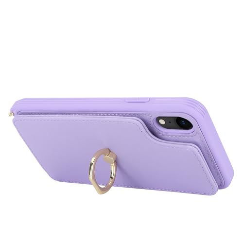 Image of for iPhone XR Case with Card Holder and Strap for Women,Crossbody Lanyard,Kickstand Ring Stand,Snap Clasp,Phone Wallet Cases 6.1 inch(Purple)