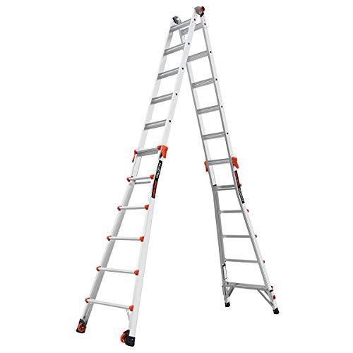 Little Giant Ladders, Velocity with Wheels, M26, 26 Ft, Multi-Position Ladder, Ratchet Leg levelers, Aluminum, Type 1A, 300 lbs Weight Rating, (15426-801)