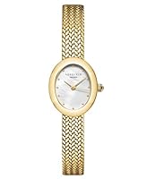 Rosefield Women's Mini Oval White Dial Gold Woven Mesh Strap Watch, Gold, 18x22mm