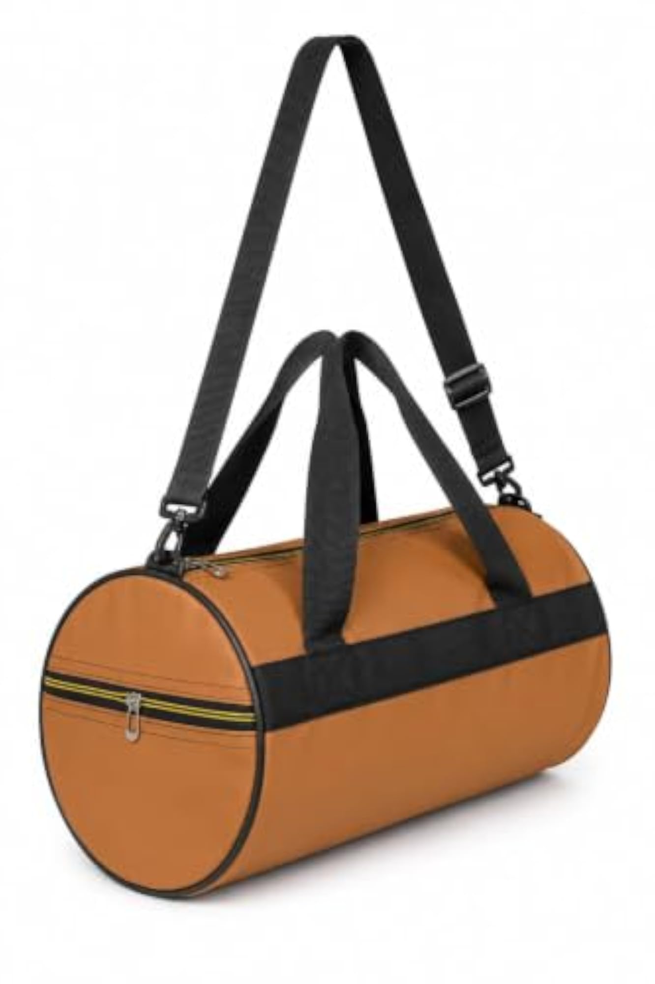 PU Leather Brown Cylinder Duffel Bag, Adjustable Strap
