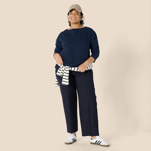 Amazon Essentials Top de Cuello Barco de Manga Larga con Corte Holgado, 100% Algodón de Alto Gramaje Mujer, Azul Marino, L