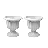 Novelty Classic Urn Garden Pot/Planter, Plastic, Stone Color - 14 Inch (2 Pack)