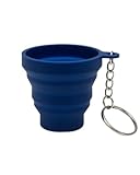 Pocket sized silicone Shot Glass with Keychain, Collapsible Silicone Reusable travel cup, Cool novelty gift (blue)