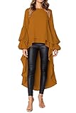 PRETTYGARDEN Women's Lantern Long Sleeve Round Neck High Low Asymmetrical Irregular Hem Casual Tops Blouse Shirt Dress (Yellow,X-Large)