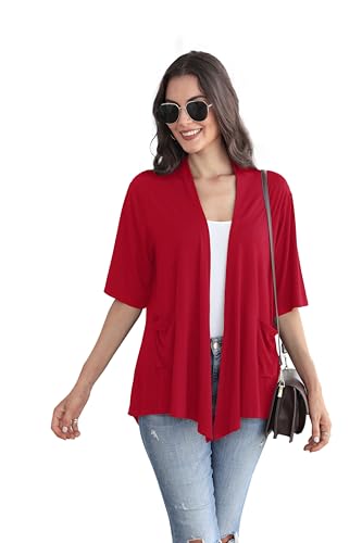 Image of ADANIKI Women 2026 Summer Lightweight Cardigan, Short Sleeve Open Front Casual Trendy Womens Kimono Cover Up with Pocket