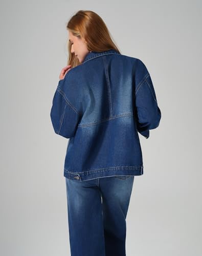 roswear Jean Jacket Women Oversized Long Sleeves Button Up Washed Denim Western Jackets Trucker Coat3