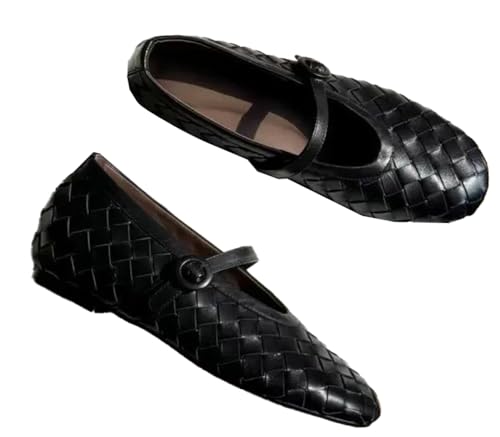 Solyinne Woven Mary Jane Flat for Women Almond Toe Ballet Flats Buckle Strap Casual Dressy Ballerina Flat Shoes 2025