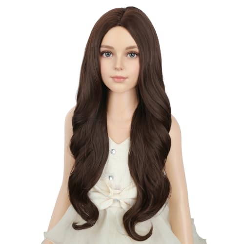 Image of PATTNIUM Brown Wig for Kids Child Dark Brown Wig Long Curly Wavy Girls Middle Part Synthetic Wigs