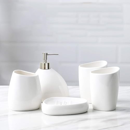 BLBYHO White Ceramic Bathroom Accessory Set (5 pcs)