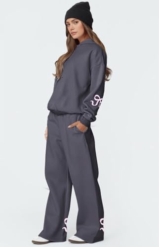 ETCYY NEW Womens 2 Piece Lounge Sets Bow Trim Print Hoodie Set Fall Fashion Oversized Sweatshirts Wide Leg Sweatpants2
