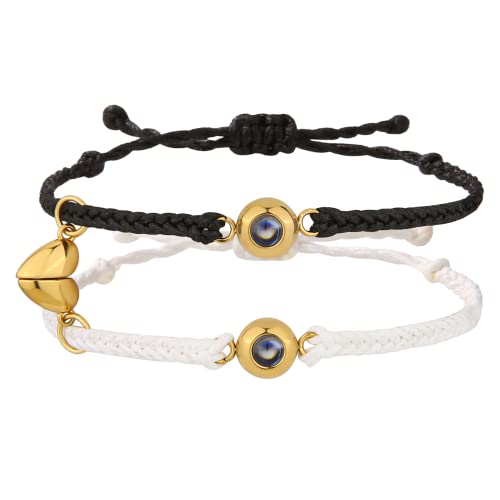 EMIRISTIC Italian Engravable Photo Bracelet - Customized Couple Bracelets for Him & Her with Hidden Picture, Adjustable Memorial Keepsake - Anniversary & Valentines Day Present