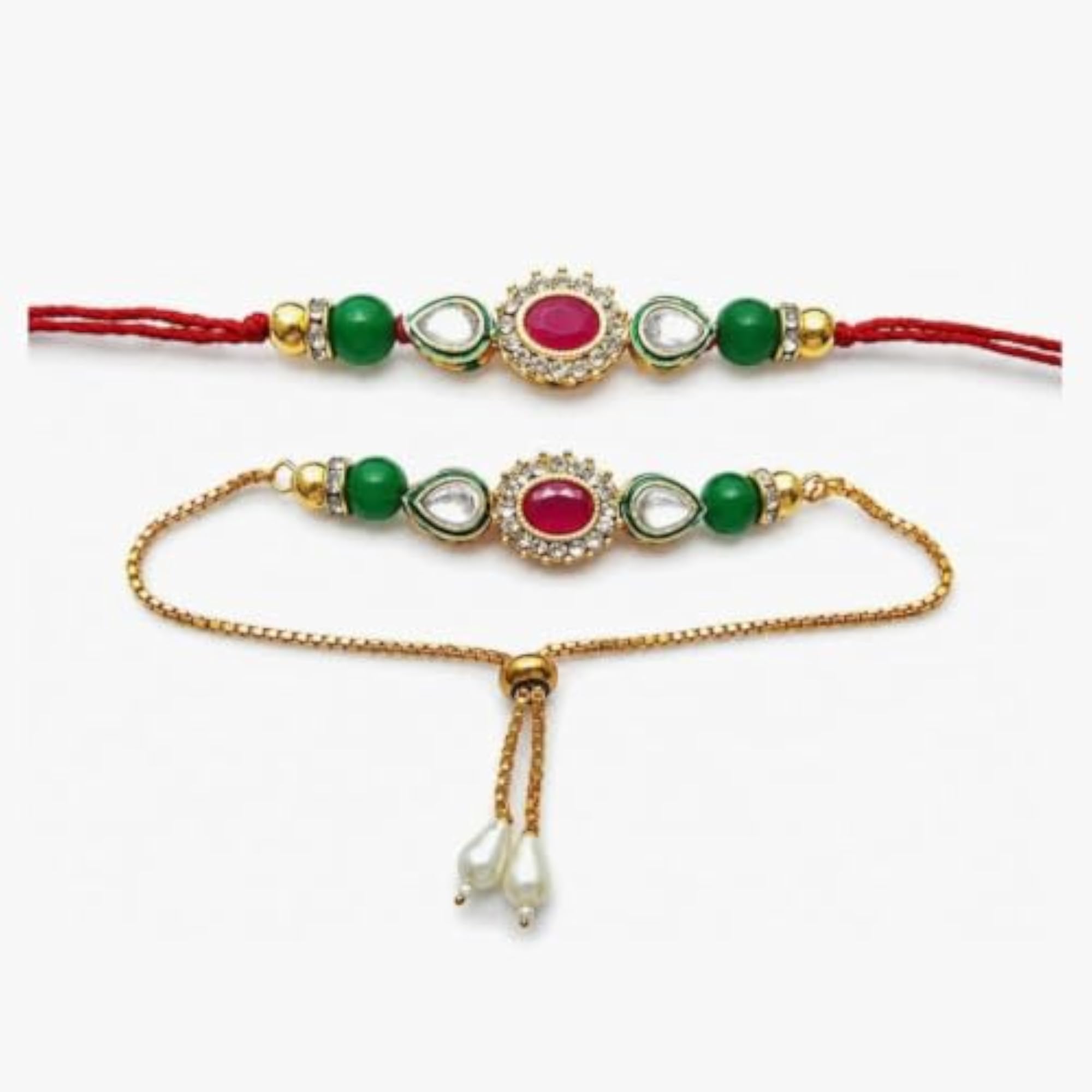 Kundan Stone Work Pair Rakhi Set with Roli Chawal Kit