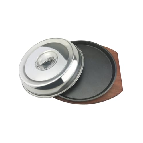 Veemoon Plato Teppanyaki Redondo de Madera con Tapa Plancha para Barbacoa Práctica y Resistente Grill para Cocinar Carne y Verduras Uso Interior y Exterior