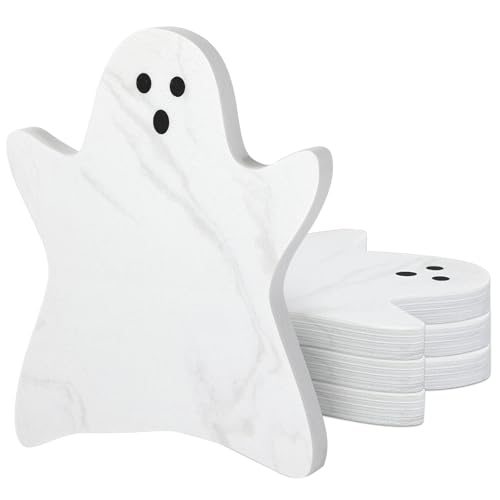 Acellegic 4 Pcs Marble Coasters Halloween Ghost Coasters 4.7 x 3.9 Inches