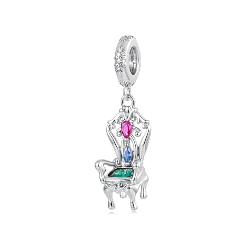 ZUOHUI Dijes de cuento de hadas de cobre chapado en platino for mujer, fabricación de joyas DIY, cuentas de taza de té de unicornio Castillo for pulseras Pandora(Magic Stool YIC189)
