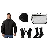 Cutecrop 5 Pcs Winter Warm Clothing Set Included XXL Heated Jacket for Men with 3 Heat Levels, Plush Knit Beanie Hat, Thickened Gloves, Warm Socks and Carrying Bag for Cold Weather Outdoor Hiking