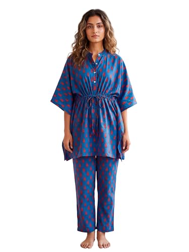 Image of Cotton Floral Printed 2 Piece Night Suit Top & Pajama Set for Women & Girls